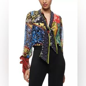 Alice and Olivia Lloyd Silk Tie Neck Blouse Sz S